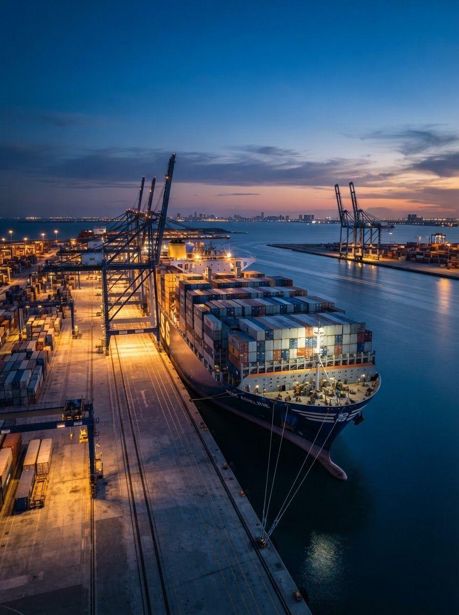 Container ship at port &mdash; Bid City export logistics